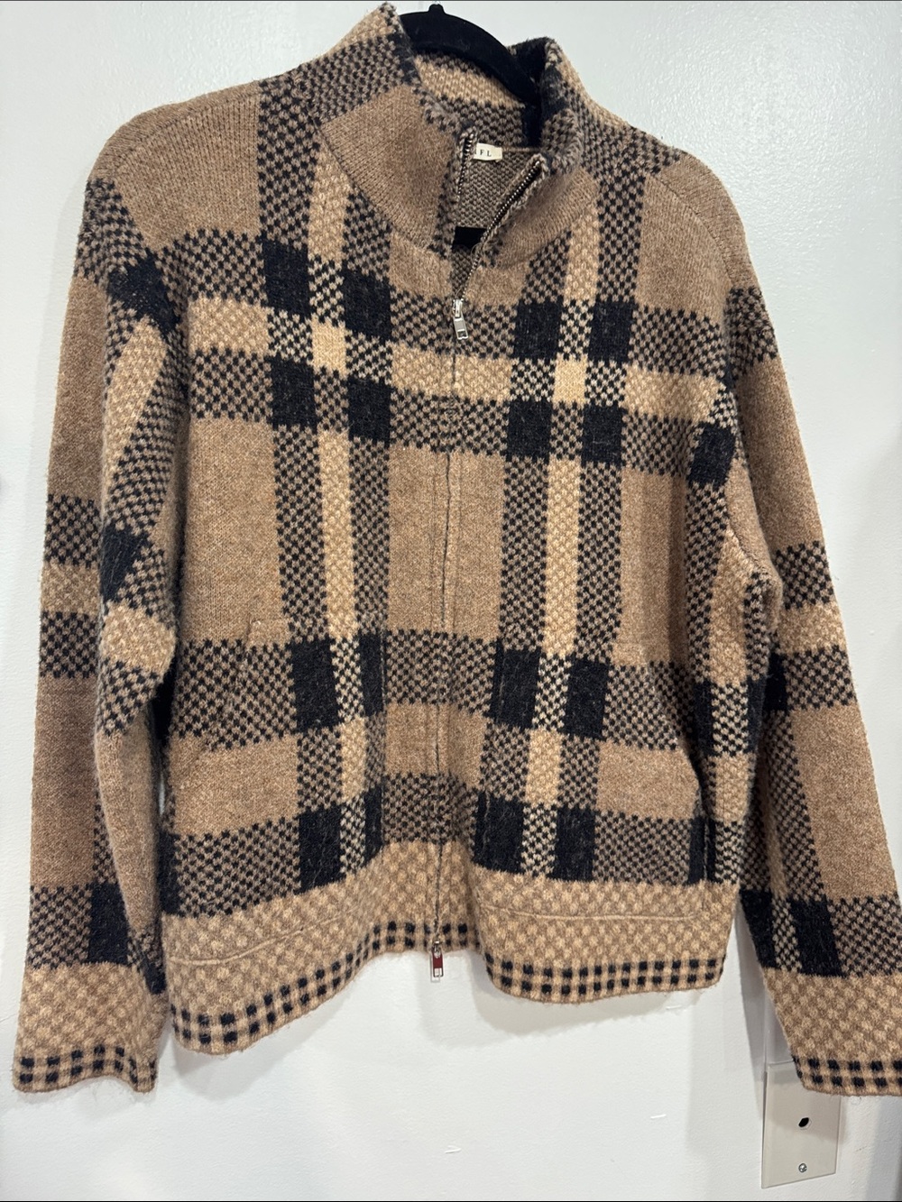 JODIFL Brown and Black Checked Zip-Up Sweater Jacket